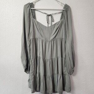 Sage Green Long Sleeve Ruffle Bohemain‎ Dress Size Large Shinestar
